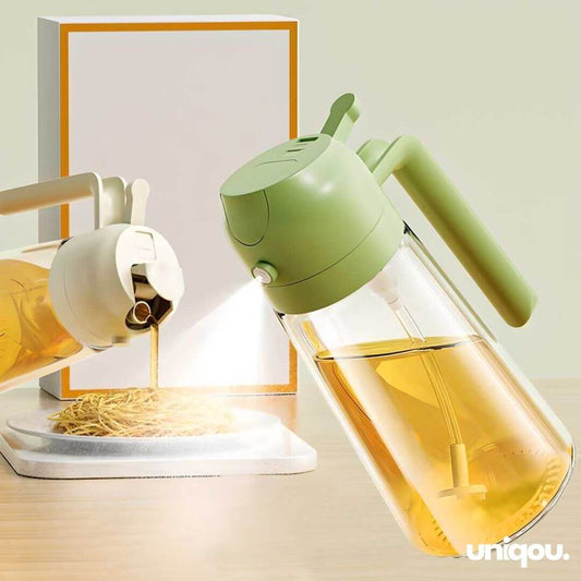 2-in-1 Oil Dispenser Spray & Pour Bottle | Premium Glass Food Grade Dispenser and Sprayer Bottle 500ML | Air Fryer Salad BBQ Roast - Uniqou™